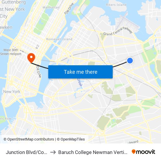 Junction Blvd/Corona Av to Baruch College Newman Vertical Campus map
