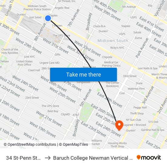 34 St-Penn Station to Baruch College Newman Vertical Campus map