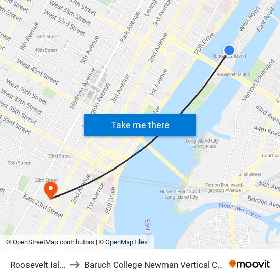 Roosevelt Island to Baruch College Newman Vertical Campus map