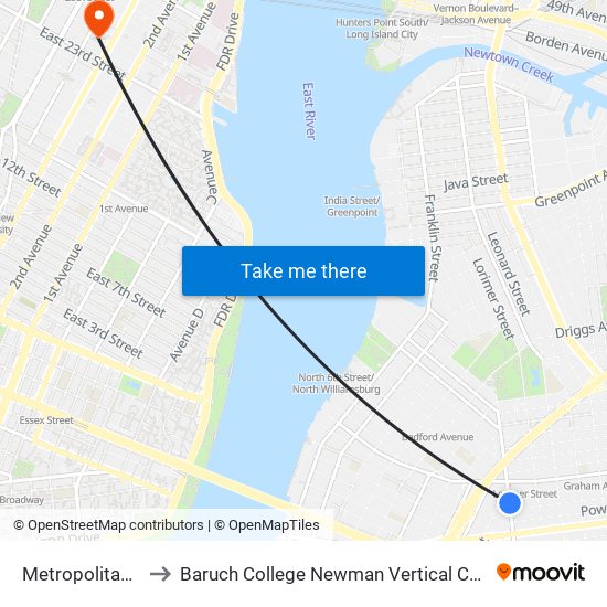 Metropolitan Av to Baruch College Newman Vertical Campus map