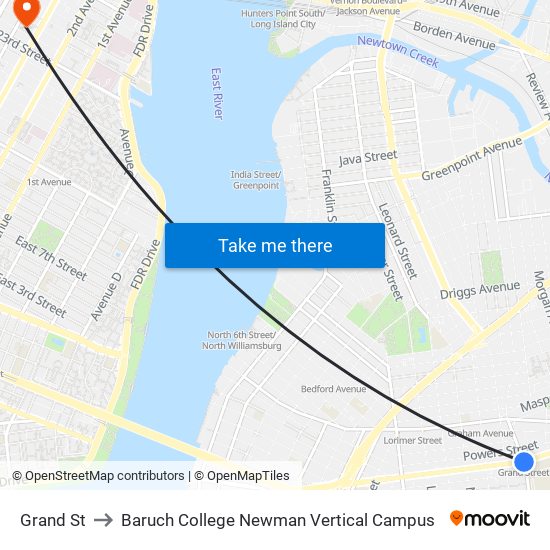 Grand St to Baruch College Newman Vertical Campus map