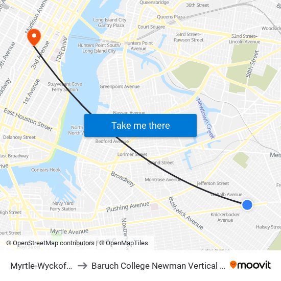 Myrtle-Wyckoff Avs to Baruch College Newman Vertical Campus map