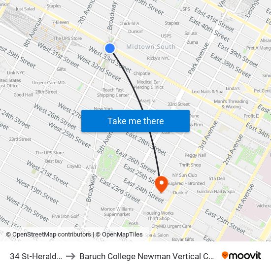 34 St-Herald Sq to Baruch College Newman Vertical Campus map