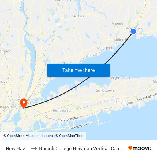 New Haven to Baruch College Newman Vertical Campus map