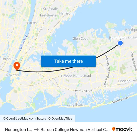 Huntington LIRR to Baruch College Newman Vertical Campus map