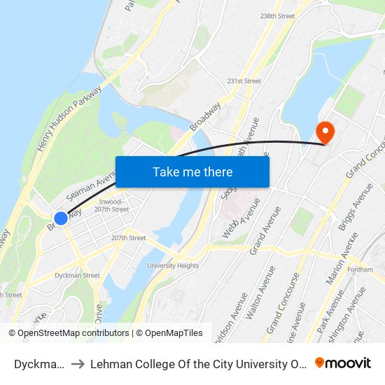 Dyckman St to Lehman College Of the City University Of New York map