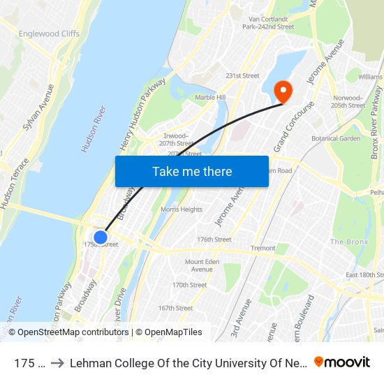 175 St to Lehman College Of the City University Of New York map