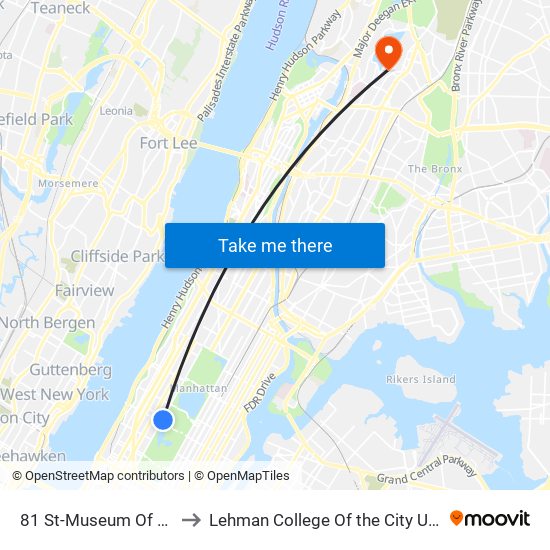 81 St-Museum Of Natural History to Lehman College Of the City University Of New York map