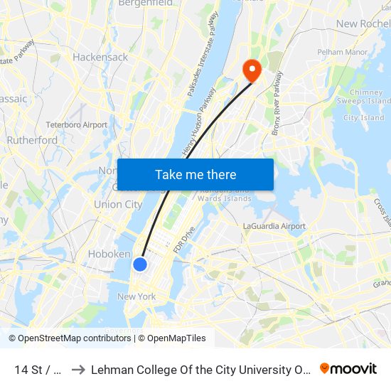 14 St / 8 Av to Lehman College Of the City University Of New York map