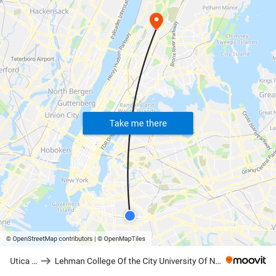 Utica Av to Lehman College Of the City University Of New York map