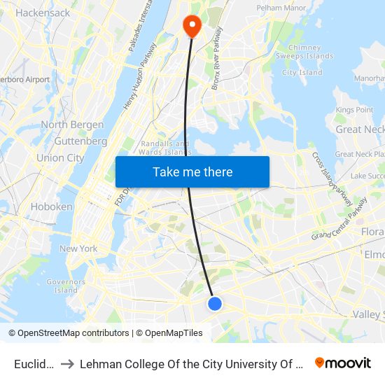 Euclid Av to Lehman College Of the City University Of New York map