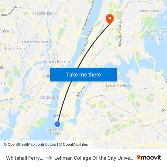 Whitehall Ferry Terminal to Lehman College Of the City University Of New York map