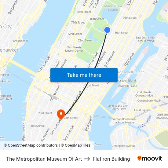 The Metropolitan Museum Of Art to Flatiron Building map