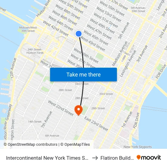 Intercontinental New York Times Square to Flatiron Building map