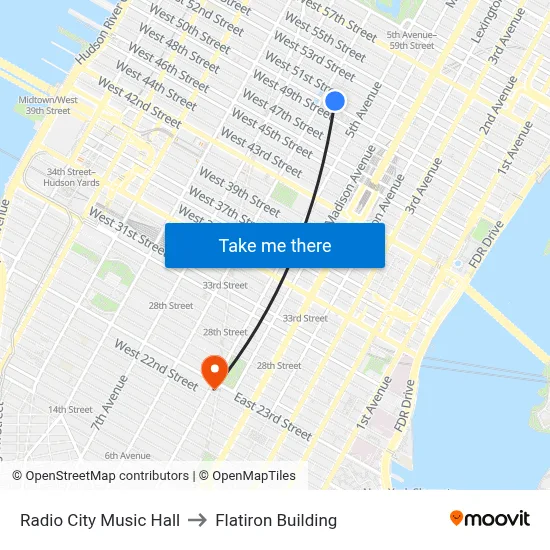 Radio City Music Hall to Flatiron Building map