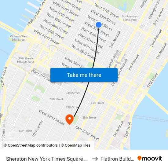 Sheraton New York Times Square Hotel to Flatiron Building map