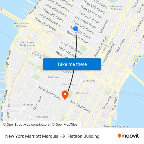 New York Marriott Marquis to Flatiron Building map