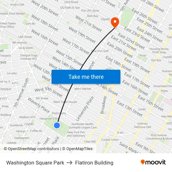 Washington Square Park to Flatiron Building map