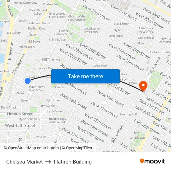 Chelsea Market to Flatiron Building map
