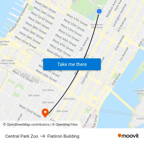 Central Park Zoo to Flatiron Building map