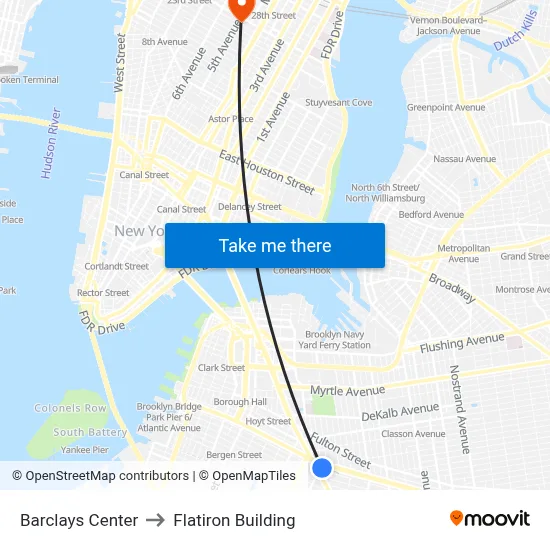 Barclays Center to Flatiron Building map