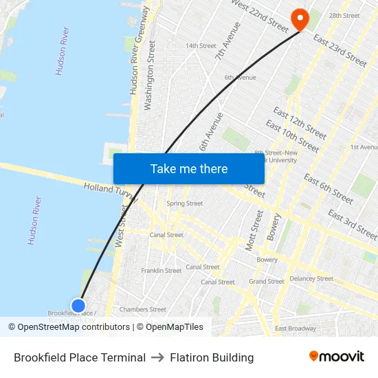 Brookfield Place Terminal to Flatiron Building map