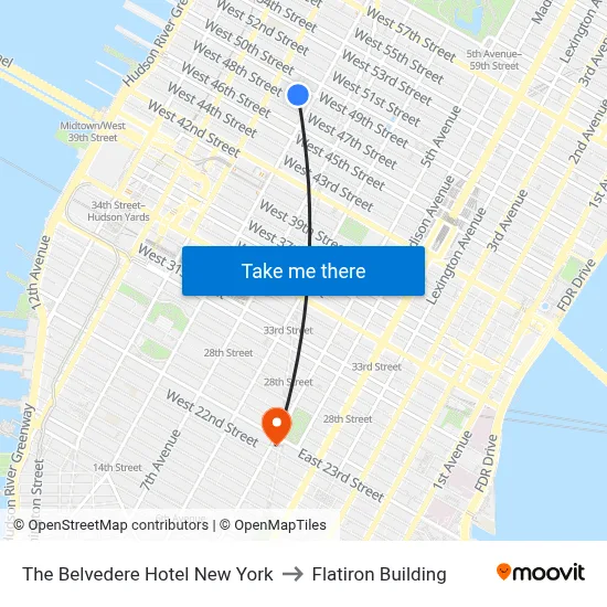 The Belvedere Hotel New York to Flatiron Building map