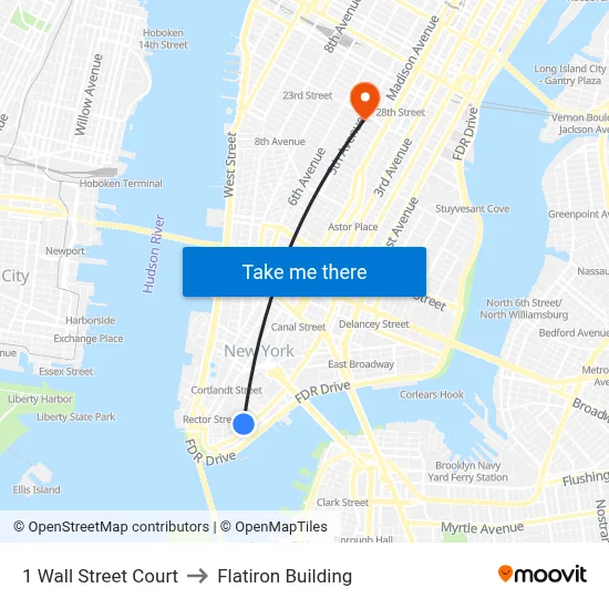 1 Wall Street Court to Flatiron Building map