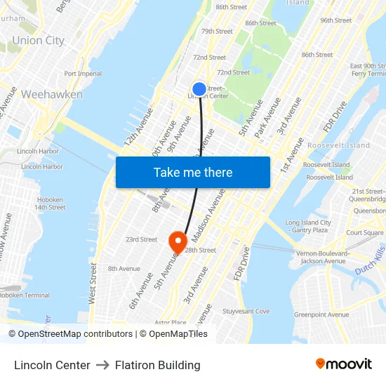 Lincoln Center to Flatiron Building map