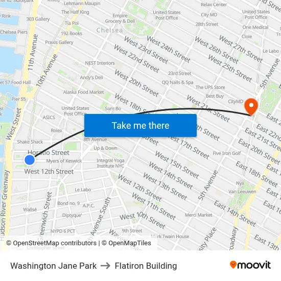 Washington Jane Park to Flatiron Building map