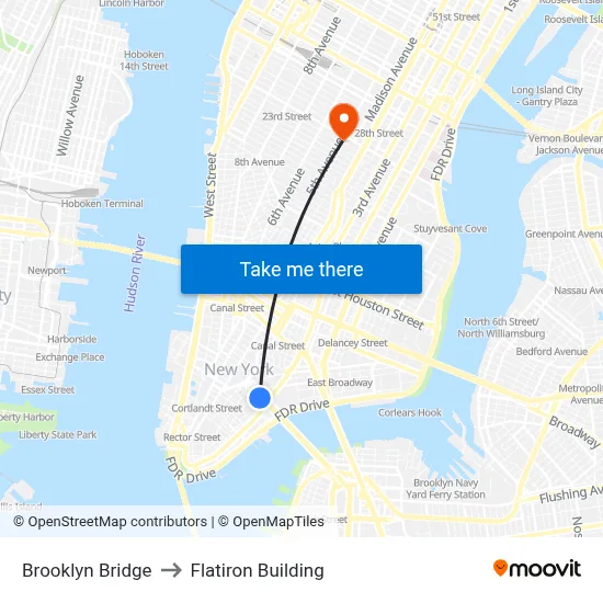 Brooklyn Bridge to Flatiron Building map