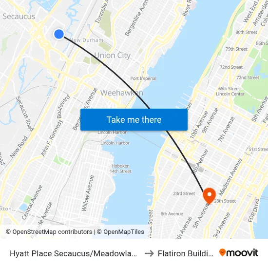 Hyatt Place Secaucus/Meadowlands to Flatiron Building map