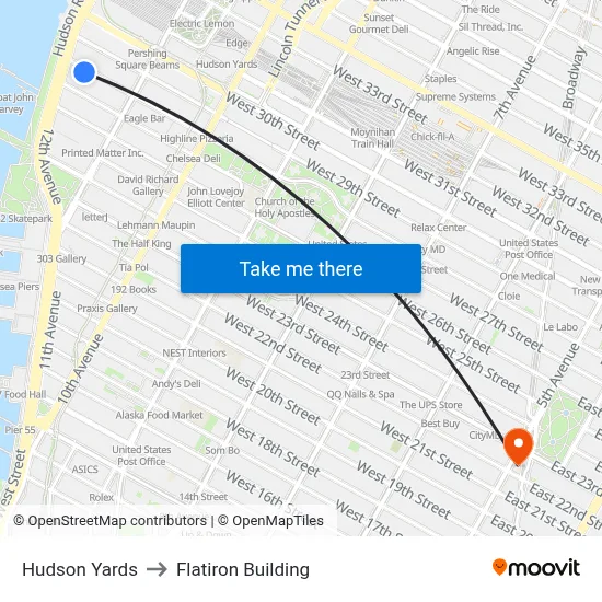 Hudson Yards to Flatiron Building map