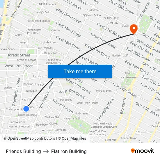 Friends Building to Flatiron Building map