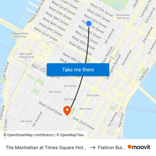 The Manhattan at Times Square Hotel, New York to Flatiron Building map