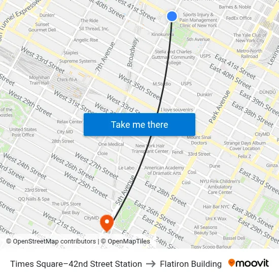 Times Square–42nd Street Station to Flatiron Building map