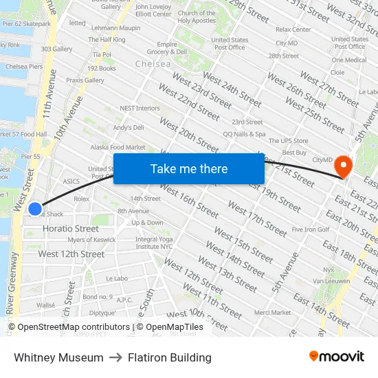 Whitney Museum to Flatiron Building map