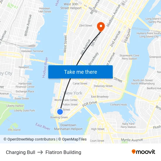 Charging Bull to Flatiron Building map