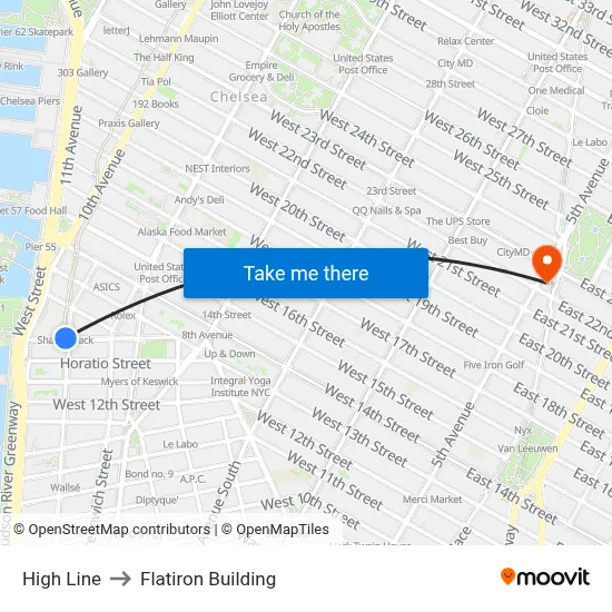 High Line to Flatiron Building map