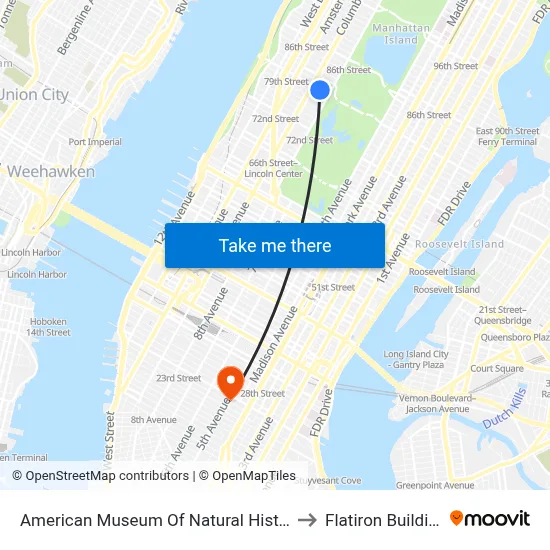 American Museum Of Natural History to Flatiron Building map