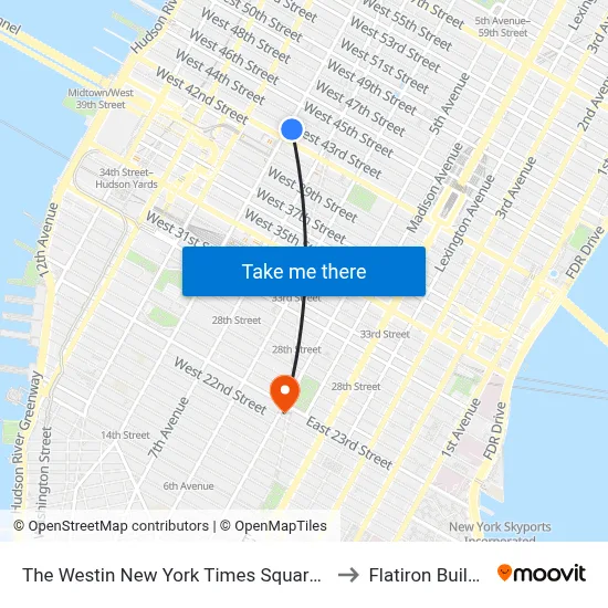 The Westin New York Times Square Hotel to Flatiron Building map