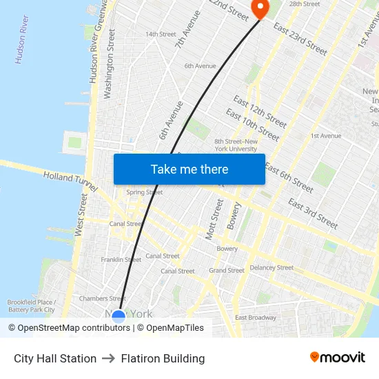 City Hall Station to Flatiron Building map