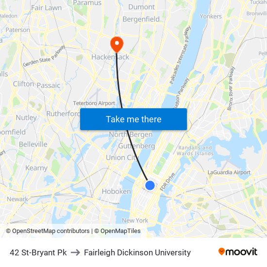 42 St-Bryant Pk to Fairleigh Dickinson University map