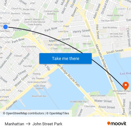 Manhattan to John Street Park map