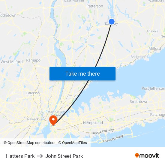 Hatters Park to John Street Park map