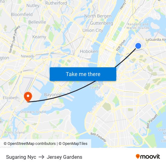 Sugaring Nyc to Jersey Gardens map