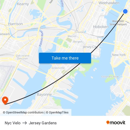 Nyc Velo to Jersey Gardens map