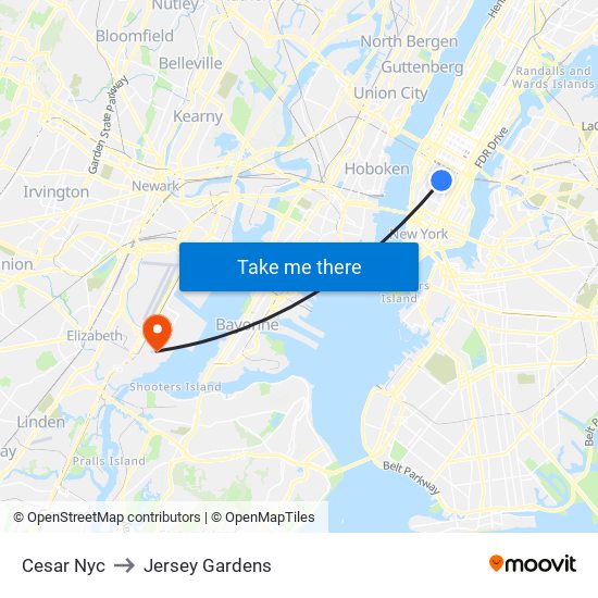 Cesar Nyc to Jersey Gardens map