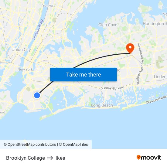 Brooklyn College to Ikea map