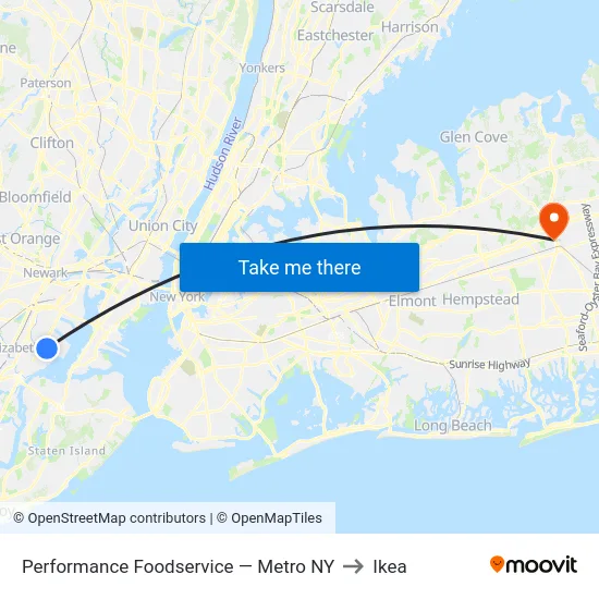 Performance Foodservice — Metro NY to Ikea map